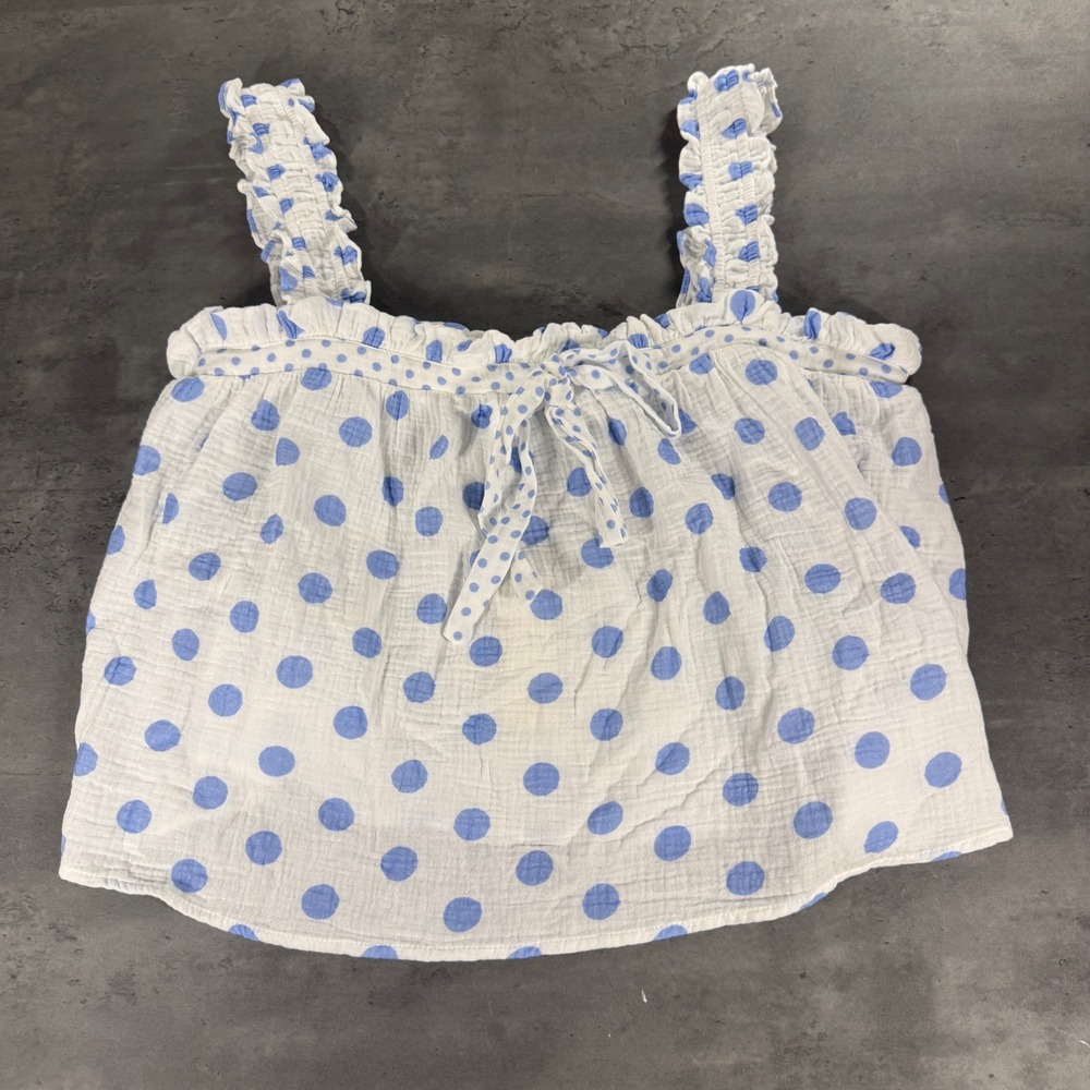 Altar'd State Camisole Women XL White Blue Polka Dot Gauze Ruffle Strap Top $48